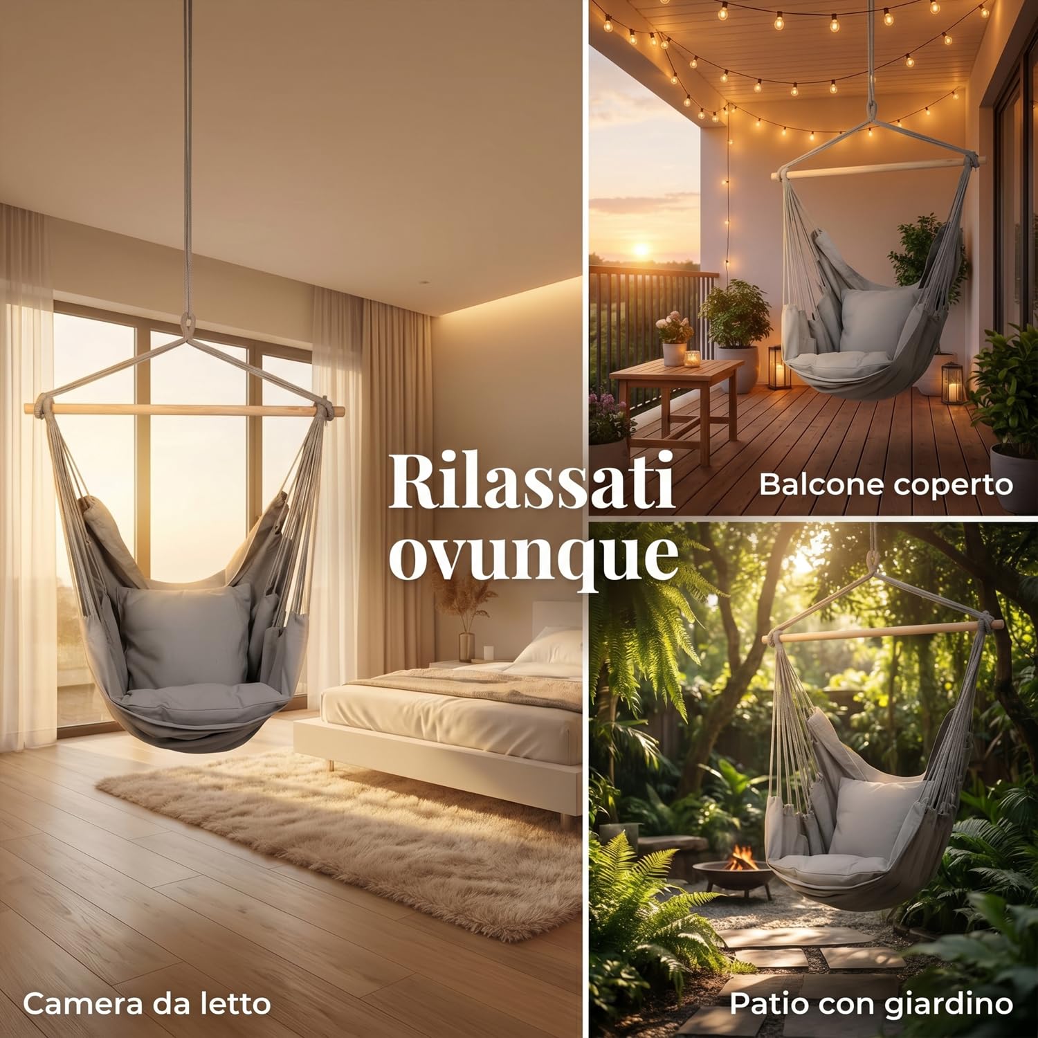 Marvin Amaca Poltrona Sospesa da Giardino Qatar Patio Sedia a Dondolo Seduta Imbottita con cuscini, da Appendere 100X130CM (Grigio)