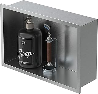 LuxeBath Wandnische aus Edelstahl, 20x30x10 cm, Silber, Duschnische mit Rahmen, Einbauregal, Flexibler Einbau, Befliesbare Nische für Badutensilien, Duschablage, Einzelregal Lagerung für Badezimmer