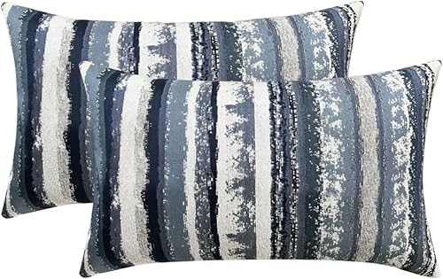 ROMANDECO Juego de 2 fundas de almohada de rayas jacquard cuadradas decorativas con cremallera invisible para cama diseño B azul marino