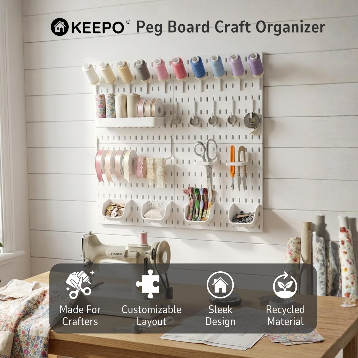 Keepo Title Peg board Kit, Pegboards and Accessories Modular Hanging for Craft, Plastic Pegboard Wall Organizer for Craft Room, Office, Tool Organizer (White, 22″×22″)
