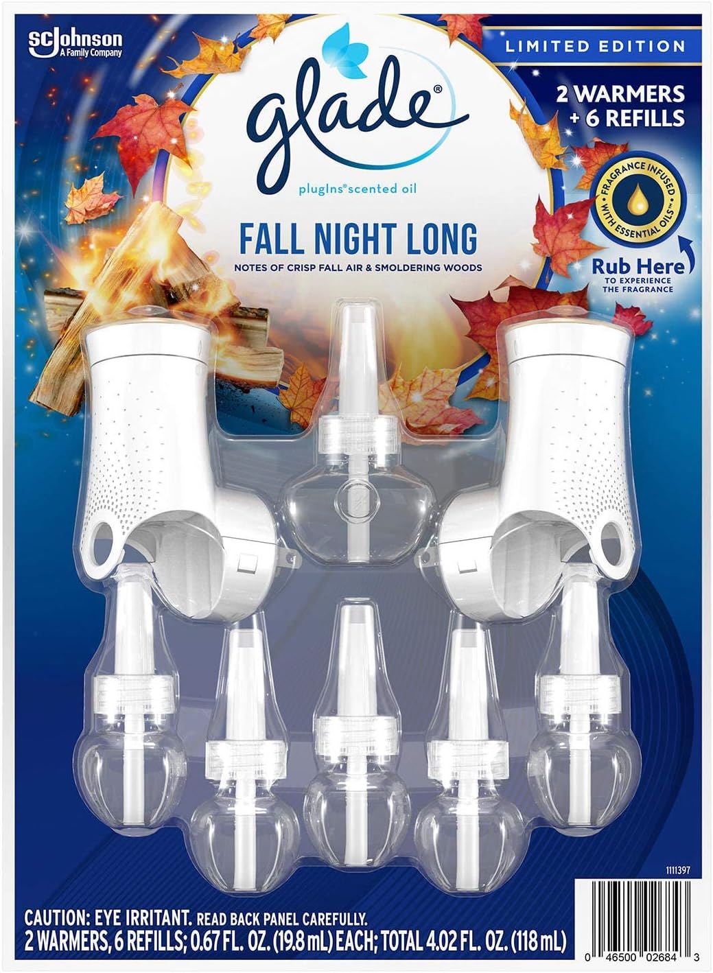 Glade PlugIns 2 Warmers + 6 Refills Holiday (Fall Night