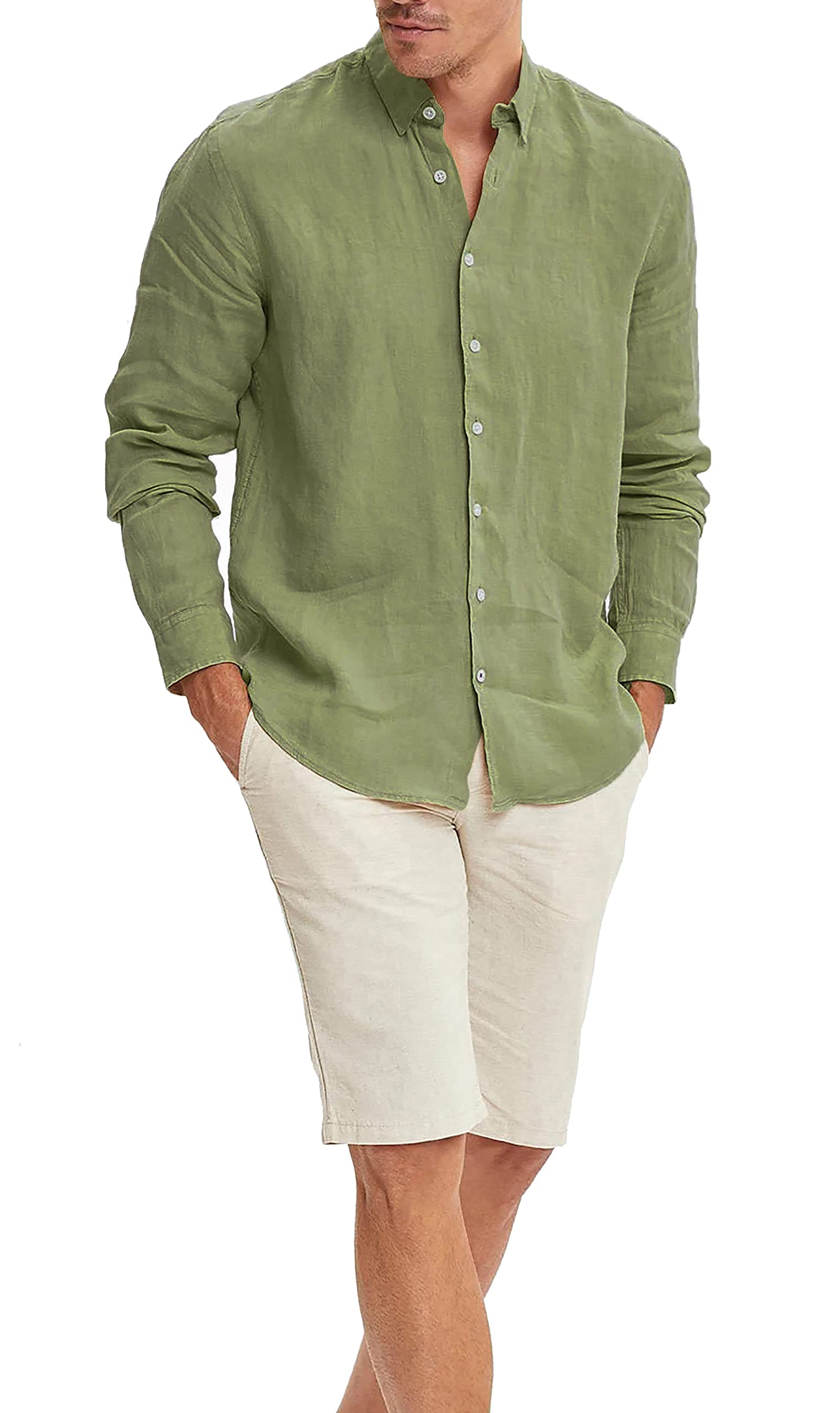 Camisa de lino para hombre, estilo casual, elegante, primavera y verano fresco
