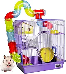 Gaiola Hamster Com Casa Completa 3 Andares Tubo Luxo Premium Grande Acessórios (Lilás)
