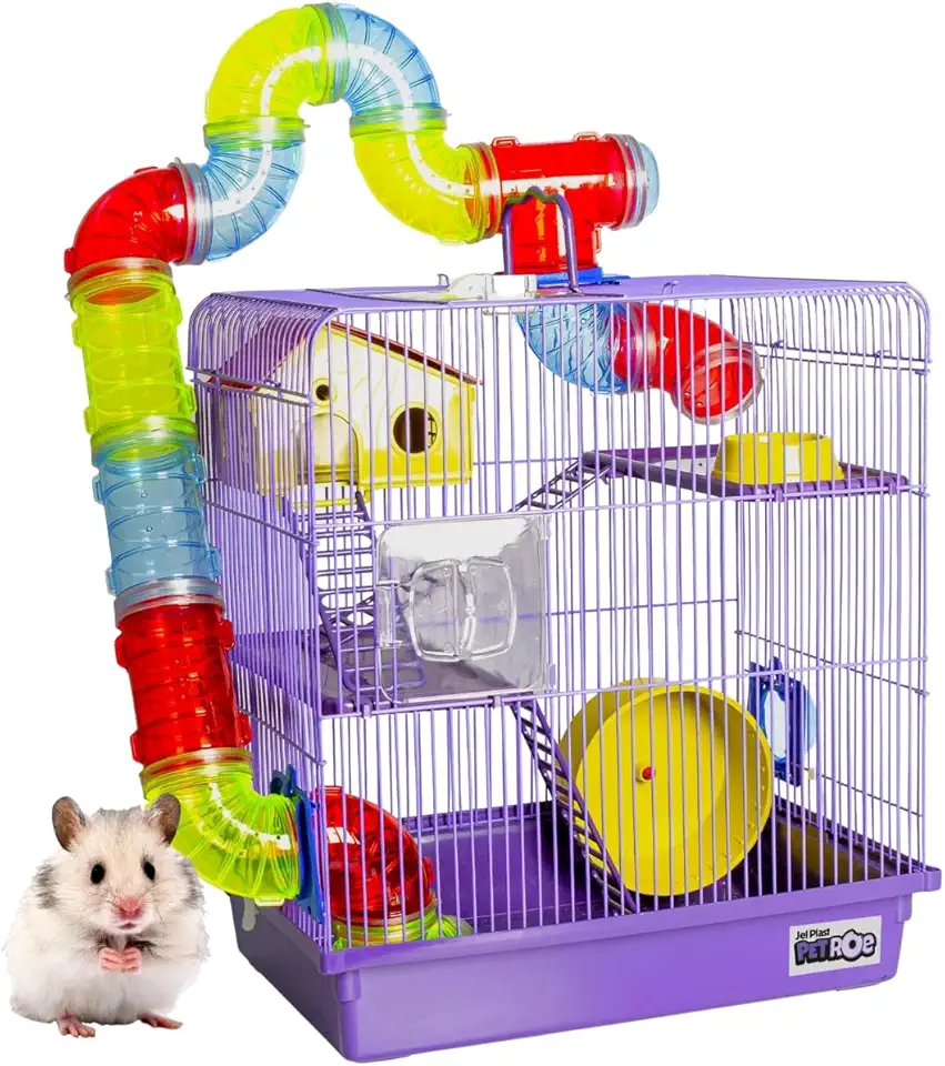 Gaiola Hamster Com Casa Completa 3 Andares Tubo Luxo Premium Grande Acessórios (Lilás)
