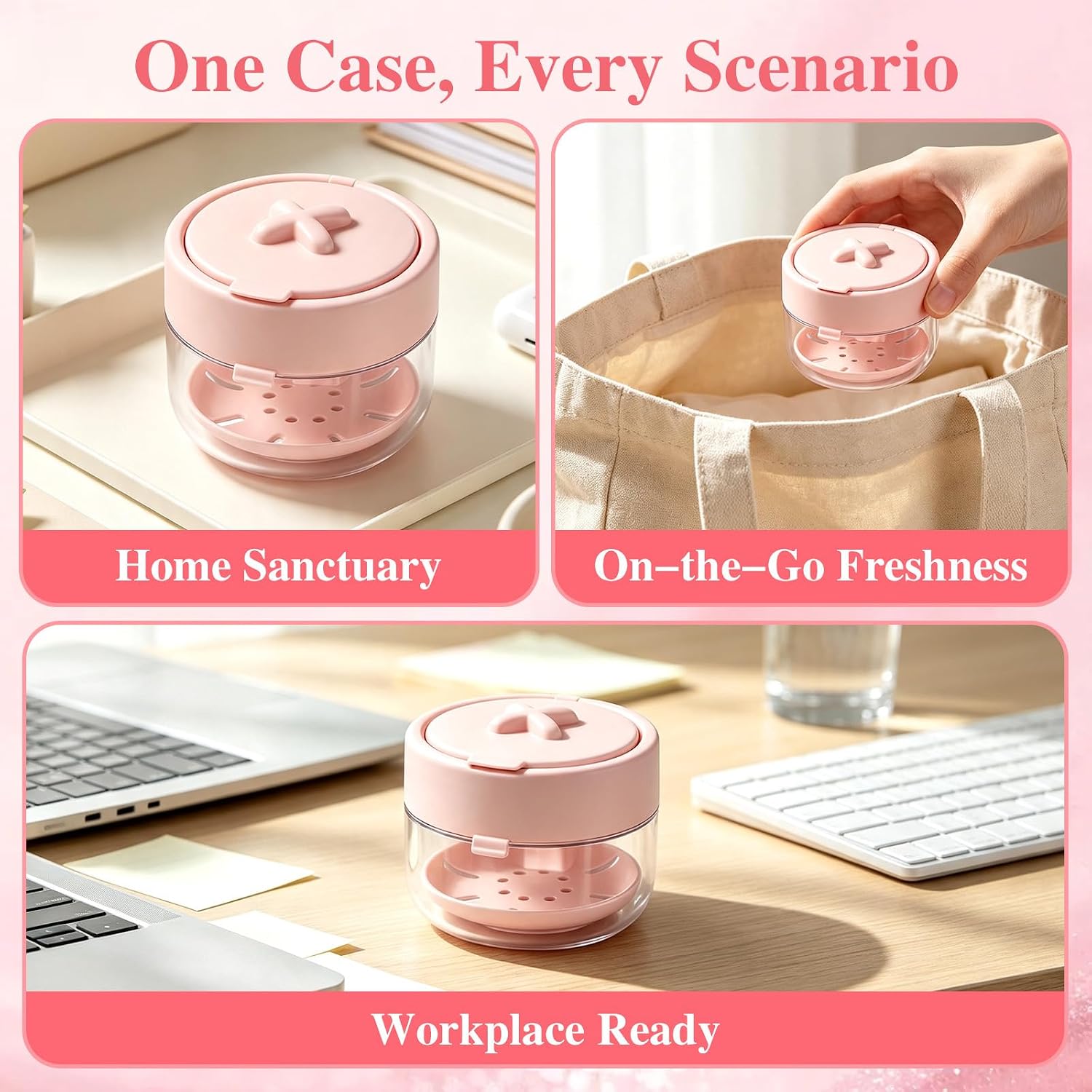 Retainer Case for Women Teen Girls, 3-in-1 Denture Bath Box with Leak Proof, Large Capacity Denture Bath Case with Mirror Cleaning Brush and Removal Tool for Travel, Pink