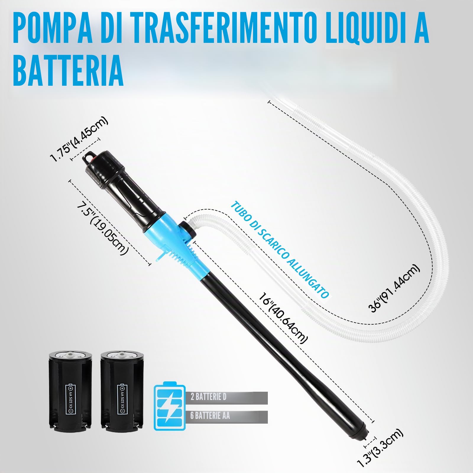 Pompa di trasferimento liquido a batteria, pompa fino a 9 litri al minuto, pompa elettrica a sifone liquido, pompa portatile multifunzione per carburante, olio, acqua, gas, acquario