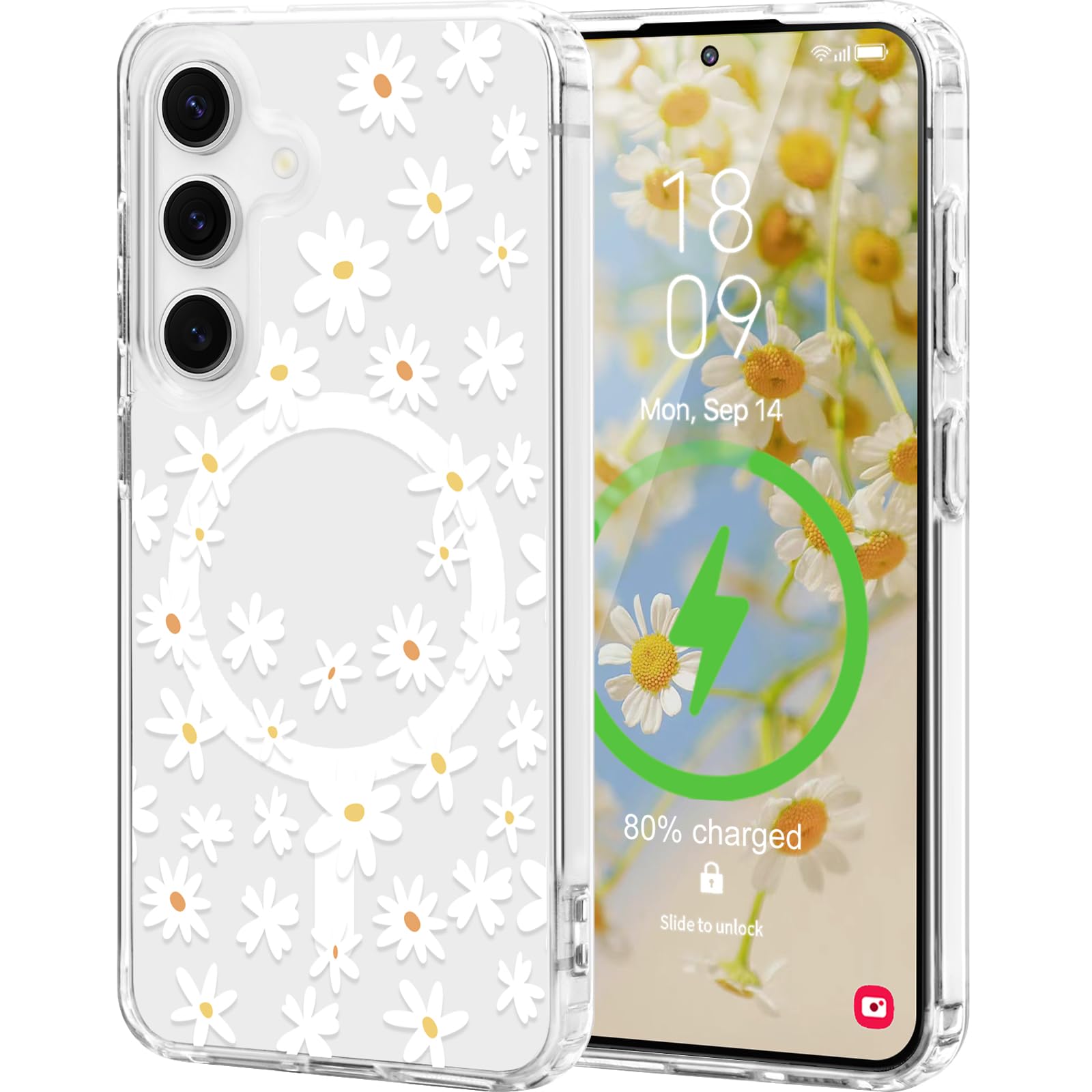 L-FADNUT for Samsung Galaxy S23 Case [Compatible with Magsafe], Cute Flower Girls Women Clear Case Silicone Shockproof Protective Cover with Pretty