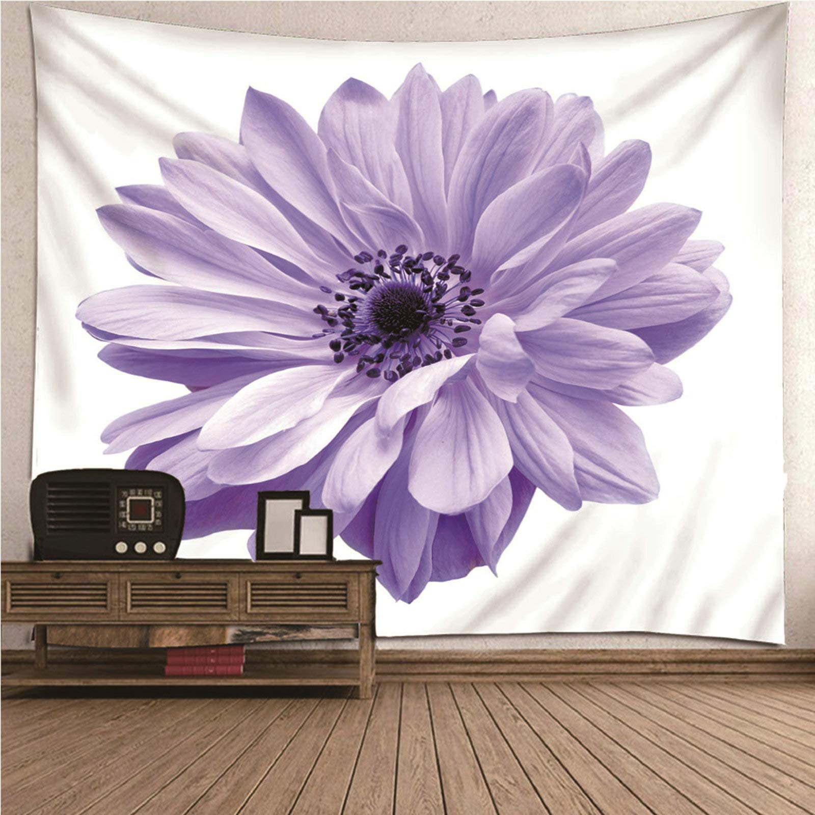 Tapiz de pared con flor minimalista KnSam de poliéster 150x150 cm e impresión 3D blanco y púrpura