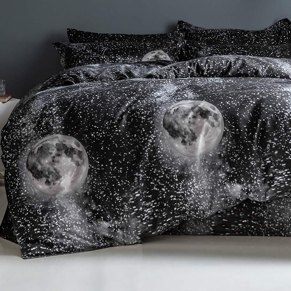 Fansu Boys Moon Stars Galaxy Starry Duvet Cover Set Bedding Sets 4 Piece For Girl Double King Single Size Bed, Microfiber Duvet Set 2 X Pillowcases 1 X Quilt Case 1 X Flat Sheet (,135X200cm)