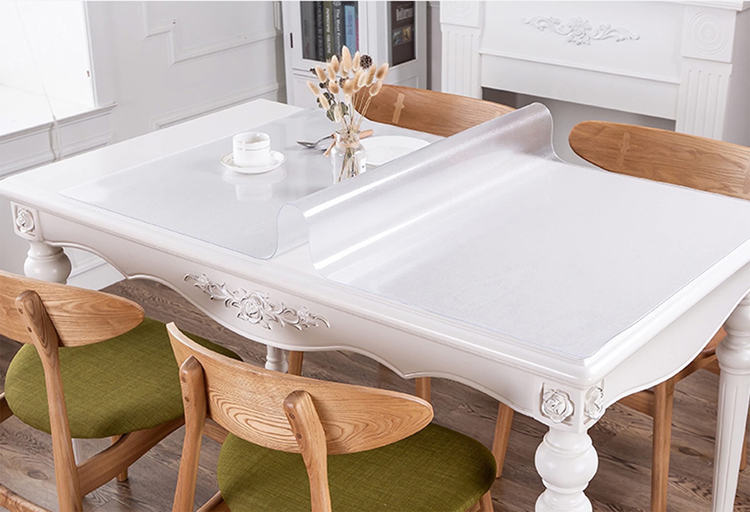 Sous-main de bureau imperméable transparent en PVC antidérapant avec bords arrondis, protection de table résistante à la chaleur, 1,0 mm pour ordinateur portable bureau/maison, 150 x 60 cm, givré