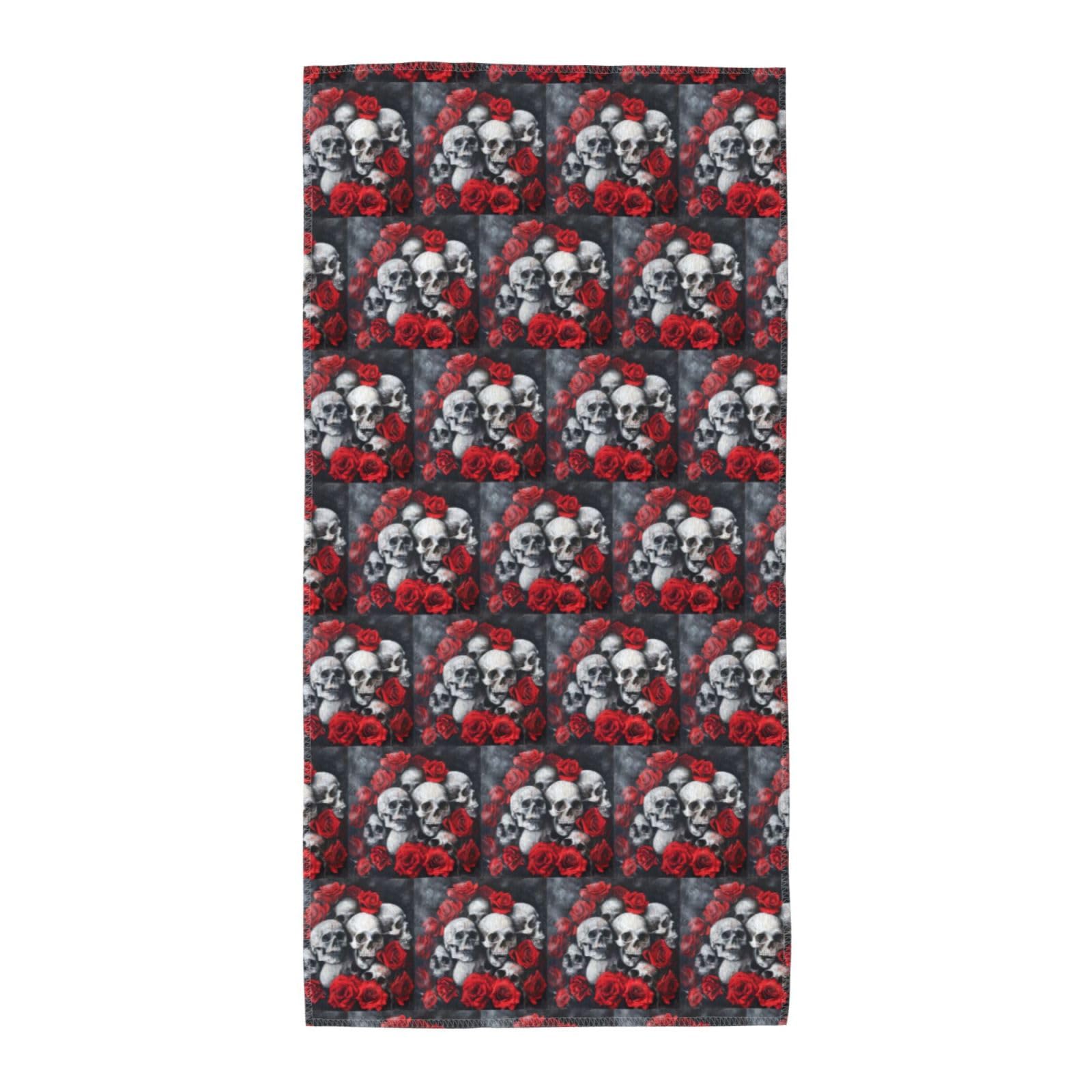 DIEzig Skull And Red Rose Fashion Printed Long Bath Towel For Pool Side Seaside Holiday