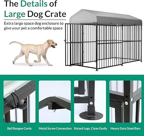 Miniatura 3 de VIVIJASON Perrera grande para perros al aire libre, jaula de metal resistente con marco de valla para perros, corralito exterior con cubierta UV e