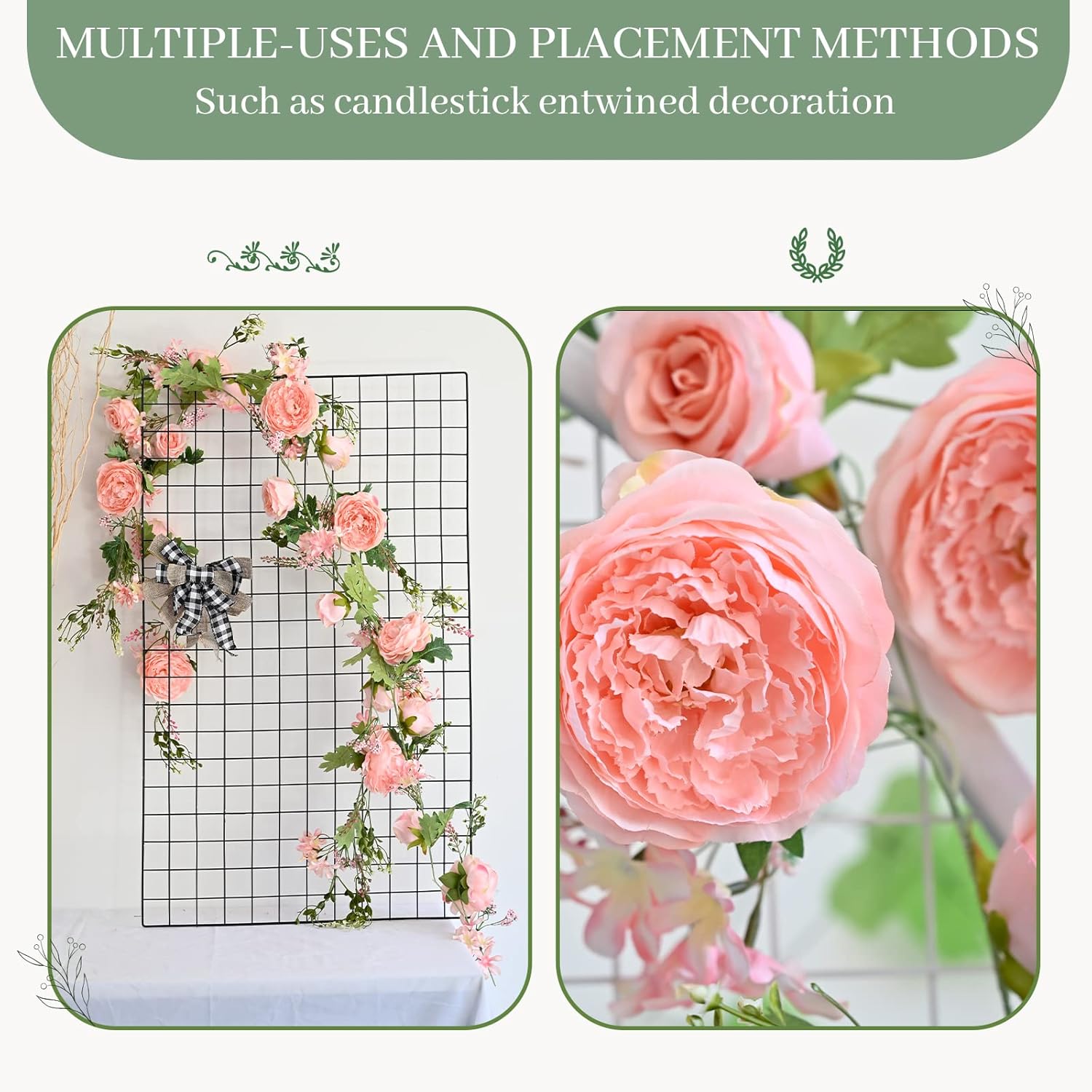 ZMZQ&flw 2 Pack Pink Artificial Flowers Garland, 6Ft Peony Rose Silk Floral Vine Garland, Mixed Fake Flowers and Leaves for Wedding Table Flower Runner