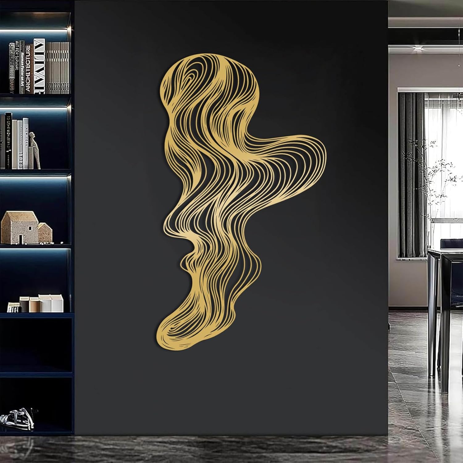 Irregular Line Metal Wall Decor, Abstract Line Metal Wall Art, Modern Luxury Wall Decor, Contemporary Home Art for Living Room, Bedroom, Bathroom, Housewarming Gift (Gold, 59"x34"/150x86cm)