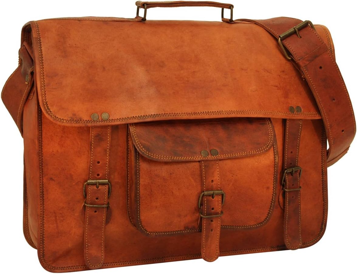 Gusti Leder nature "Finlay 17" Genuine Leather Satchel Shoulder Handmade Vintage Uni 17" Laptop Everyday Smart Large Stylish Business Bag Brown U27