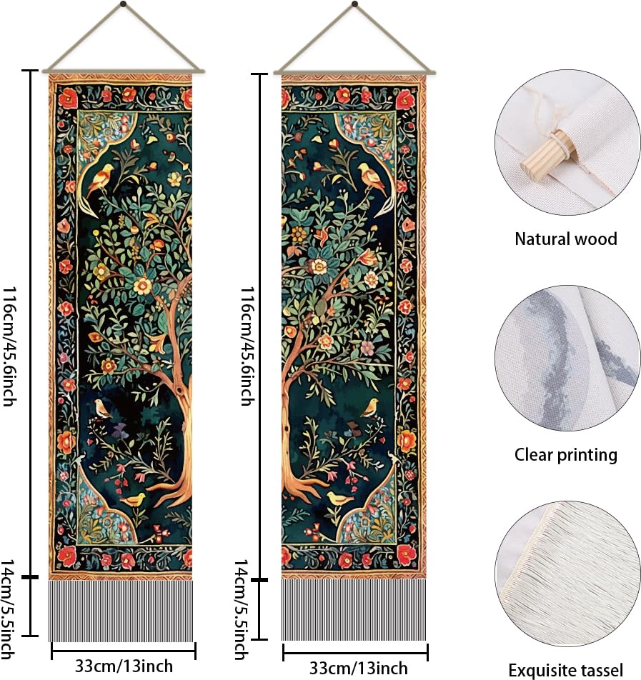 AHANDMAKER 2Pcs Tree of Life Tapestry, Vertical Wall Hanging, Tassel Wall Tapestry for Bedroom and Living Room (45.7x13 Inch) - Image 3