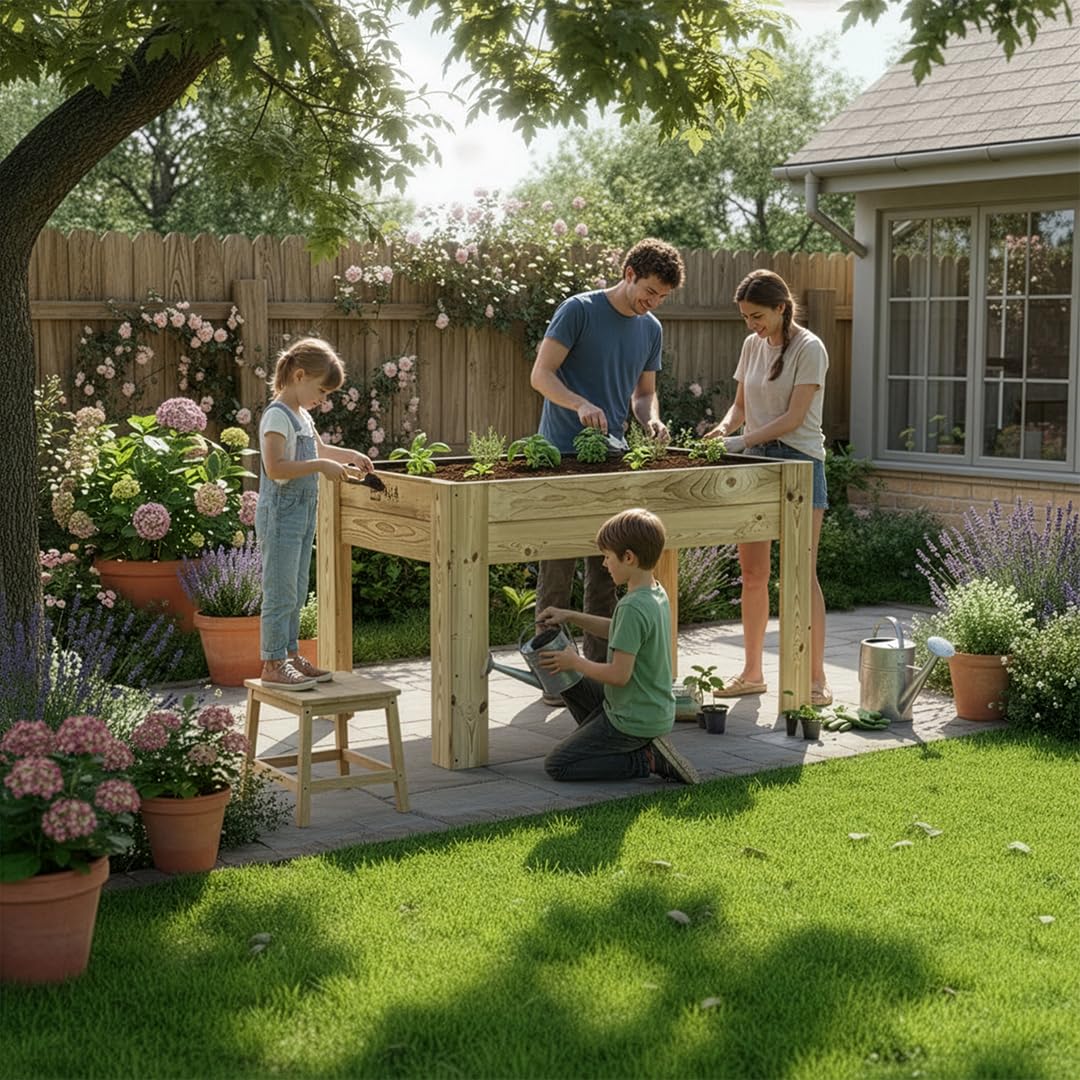 Hortalia Huerto Urbano - Jardinera de Madera Mesa de Cultivo - Protección Autoclave Nivel IV - Gardenbrico (L80)