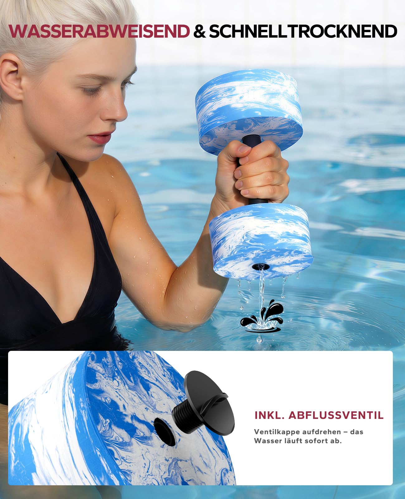 HAPBEAR 3-in-1 Wasserhanteln mit Verbindungsstange – 2er-Set Aqua Hanteln & Wassergymnastik Zubehör – Aquafitness Geräte für Reha, Schwimmtraining & Wassersport