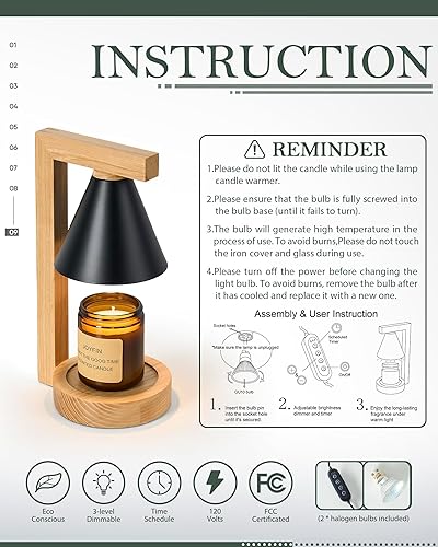 Miniatura 4 de MT2314 - Lámpara calentadora de velas negra con madera maciza, lámparas regulables para cera perfumada, compatible con velas de tarro grande, 2