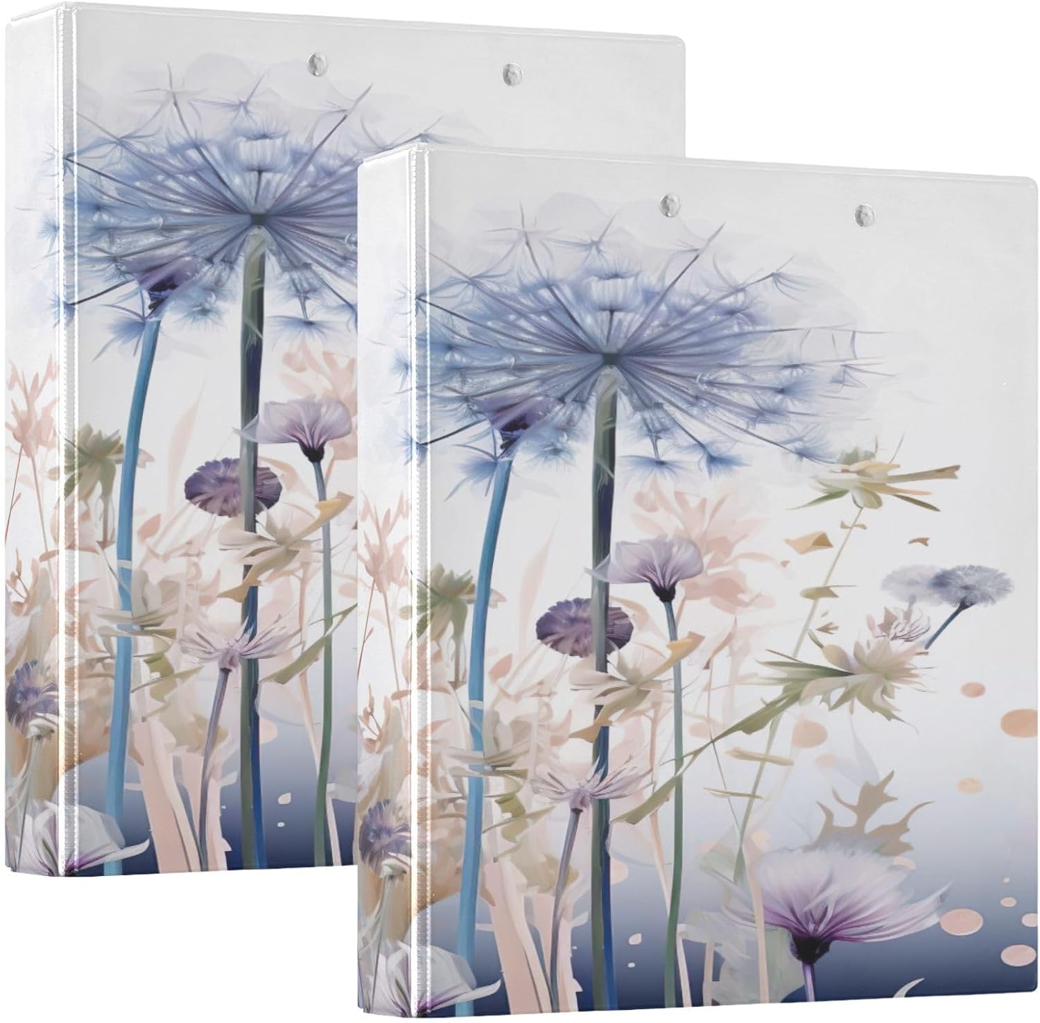 Dandelion Flowers 3 Ring Binders 1.5 Inch Clear View Binders with Clipboard Binder Organizer for Office Supplies and Home，2 Pack