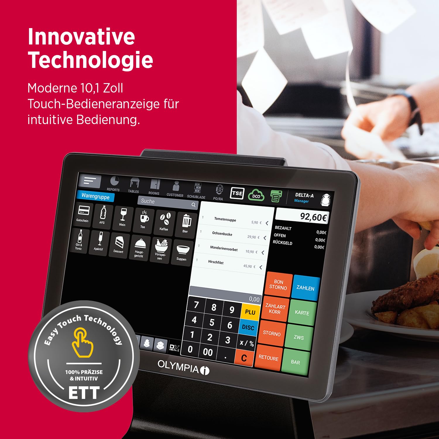 Olympia TS10 Touchscreen Kassensystem 10,1 Zoll Android Kasse mit Scanner Kundenanzeige