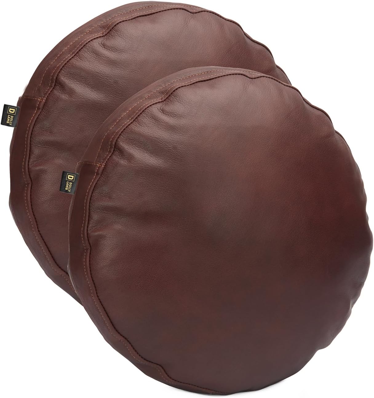 D DOLLY LAMB Goat Leather Round Cushion Covers - Soft Leather Pillow Cover, Throw Circular Case Cover for Sofa, Office, Car, Living Room & Bedroom, Diameter 14 Inch - Chiku Brown Pack of 1