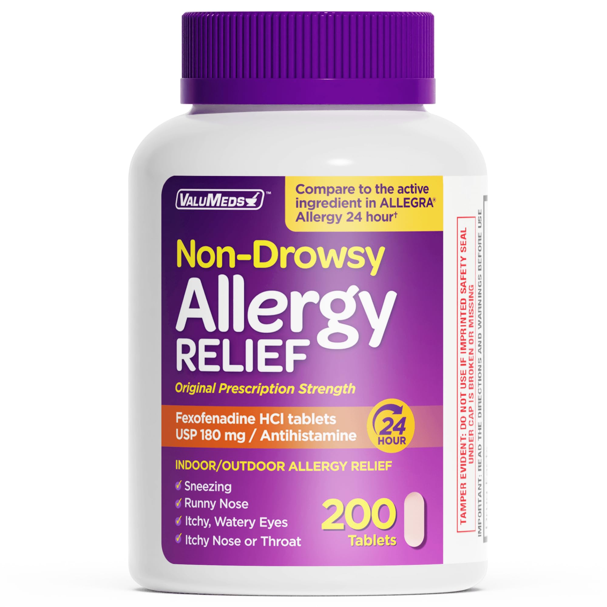 ValuMeds 24-Hour Allergy Relief Fexofenadine Hydrochloride 180mg, 200-Count