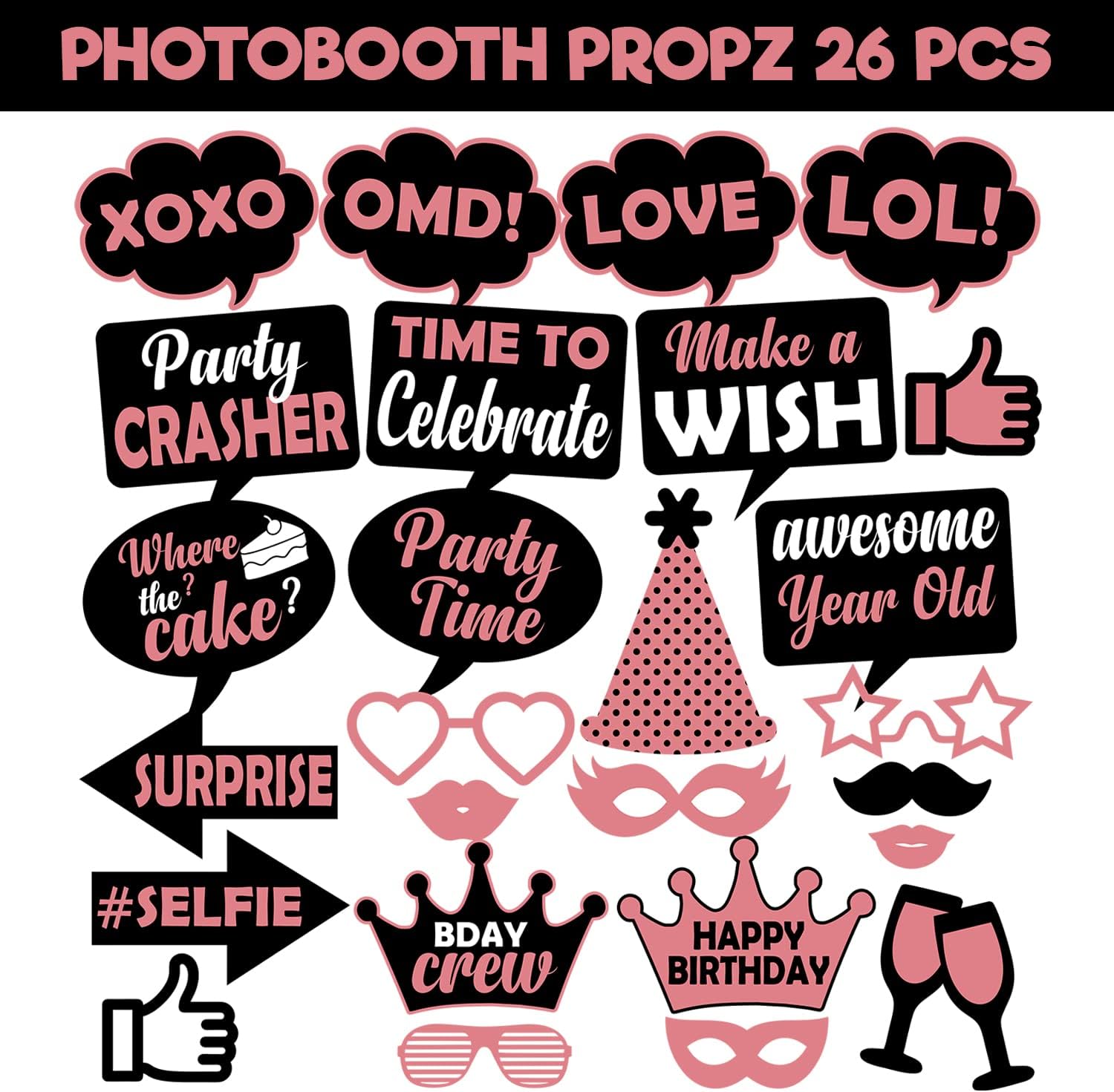 Happy Birthday Photobooth Props 26pcs for Girls Birthday Decoration/Happy Birthday Kit