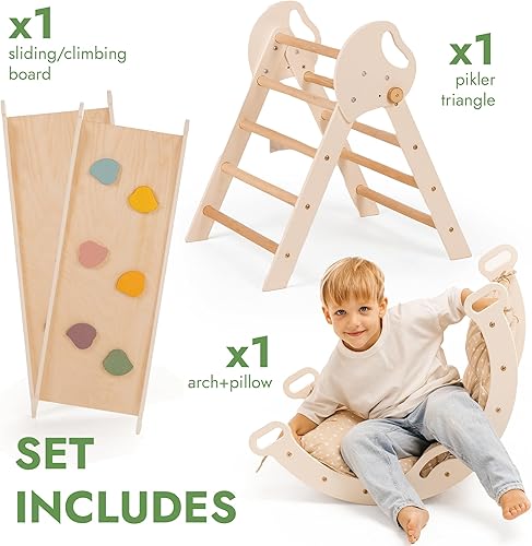 Miniatura 3 de Juego de juguetes de escalada 5 en 1 para niños pequeños, triángulo de Pikler, arco de escalada, cojín de equilibrio, gimnasio de escalada
