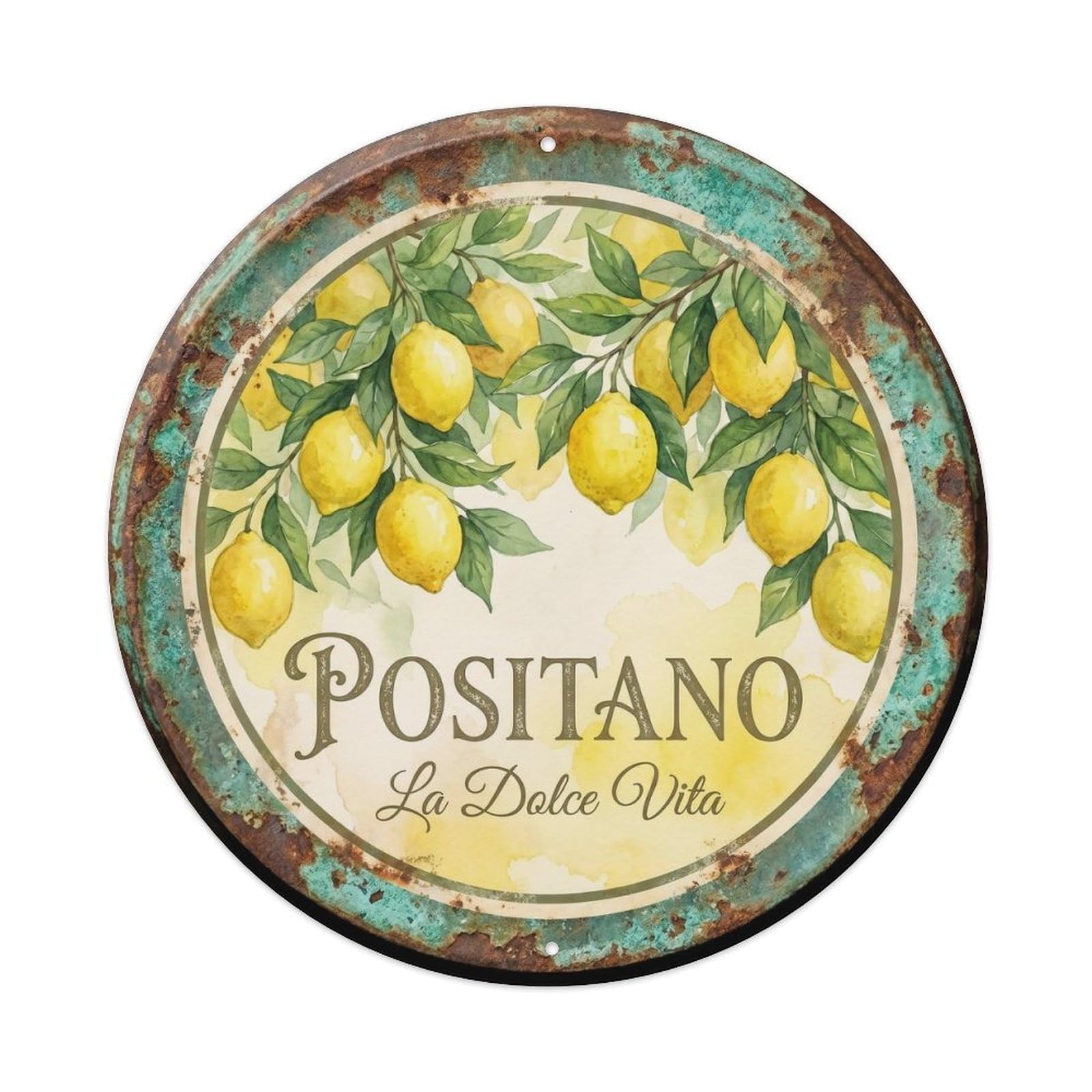 Positano Italy Charm Historic Tourism Classic Destination Metal Tin Sign Plaque Wall Decor for Cafe, Man Cave, Club Bar, Office, Home Garden Round Metal Poster 8x8Inch