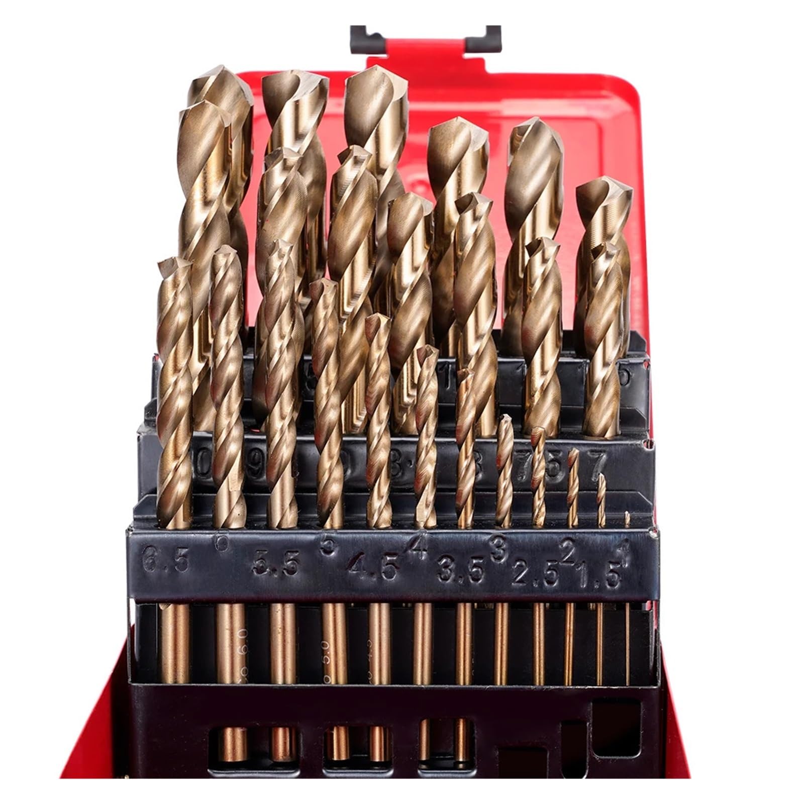 Juego de puntas de taladro en espiral métricas de acero de alta velocidad M35 5% cobalto con caja de Metal for metalurgia de madera inoxidable(25pcs box)