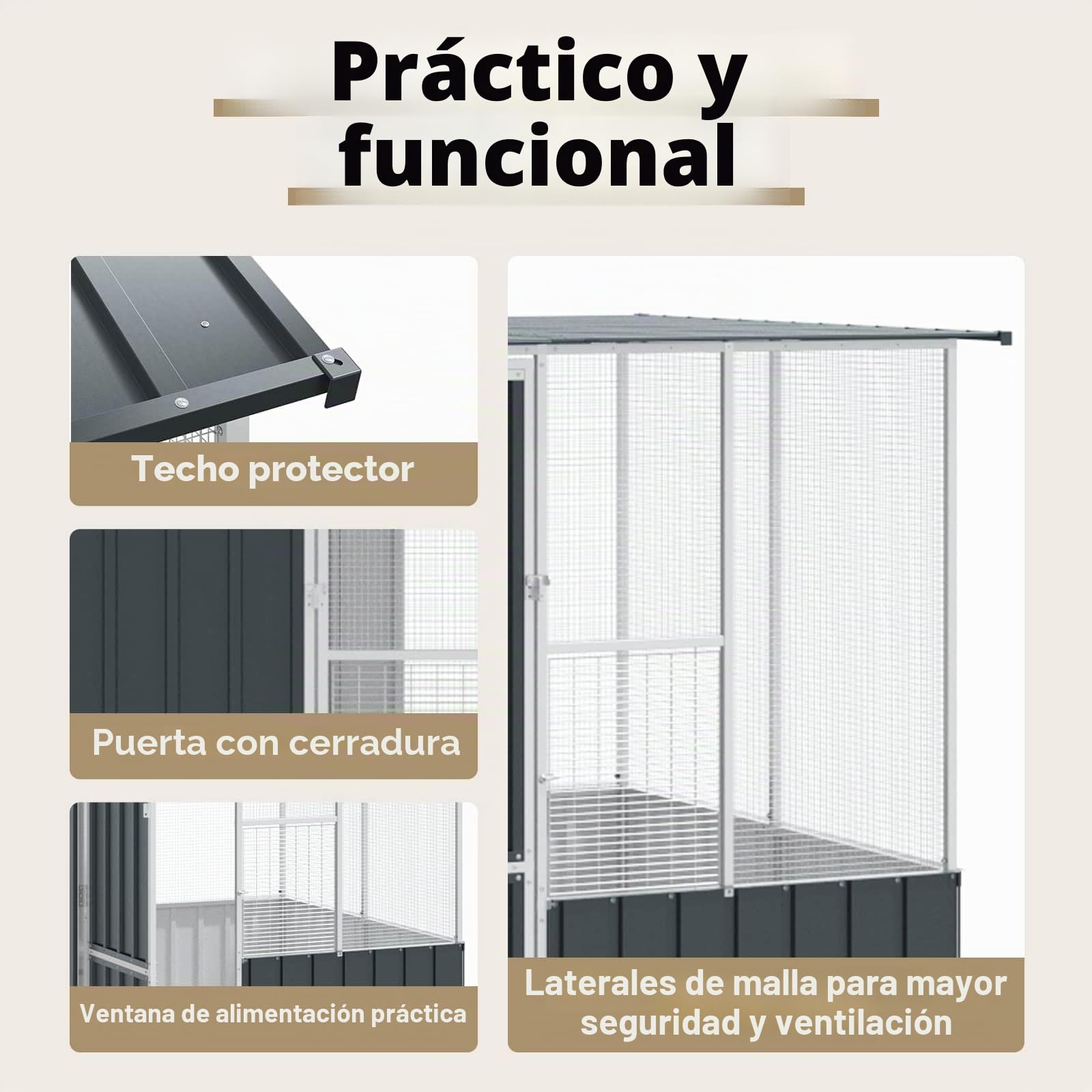 vidaXL Jaula para Aves Antracita 165 x 165 x 200 cm Acero Galvanizado, Jaula Rectangular para pájaros, Elegante, Segura y Amplia, Ideal para tu jardín y terraza, Aves