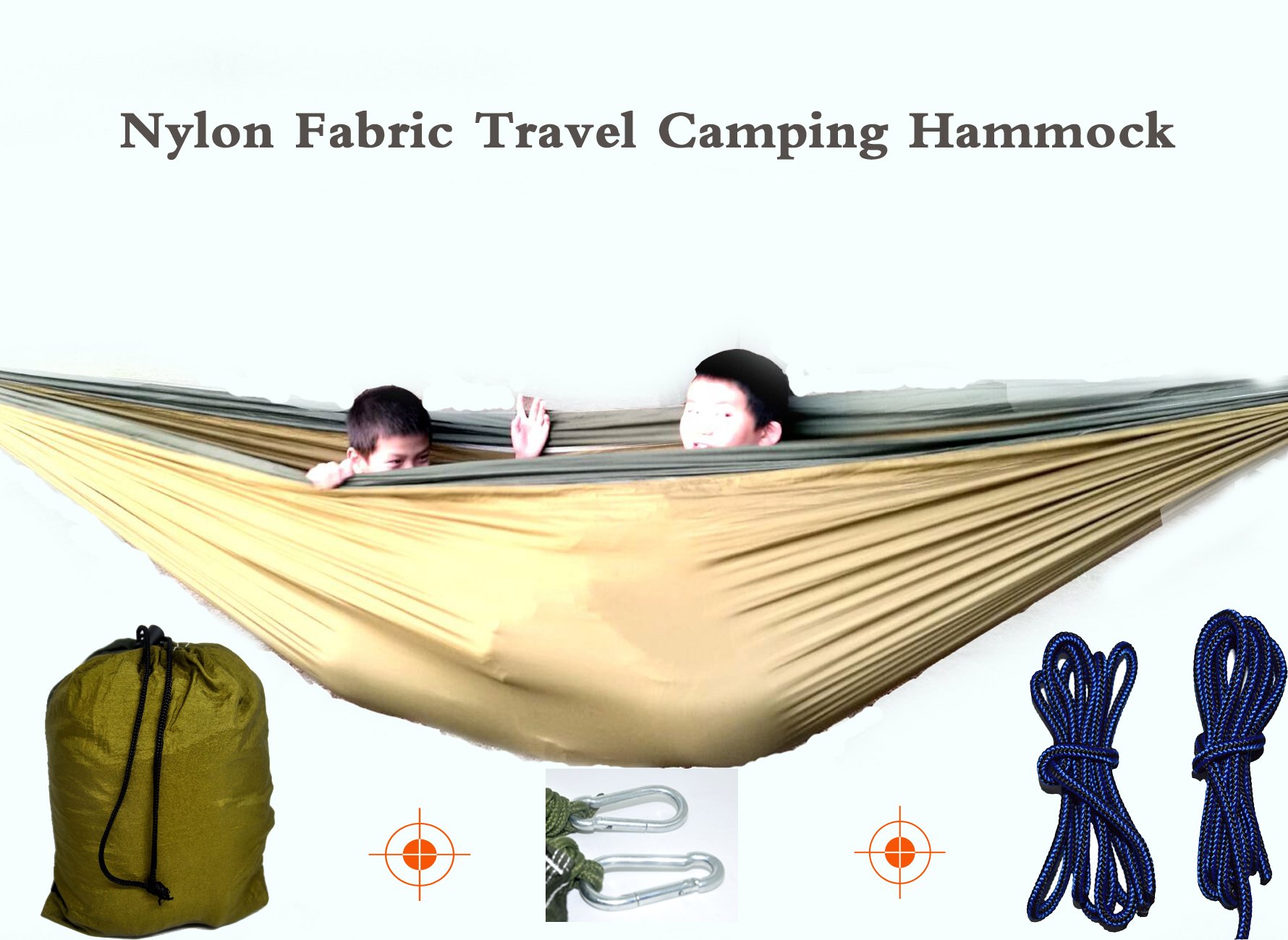Portable Parachute Nylon Fabric Travel Camping Hammock (Army Green/Camel -118 x 79Inches)