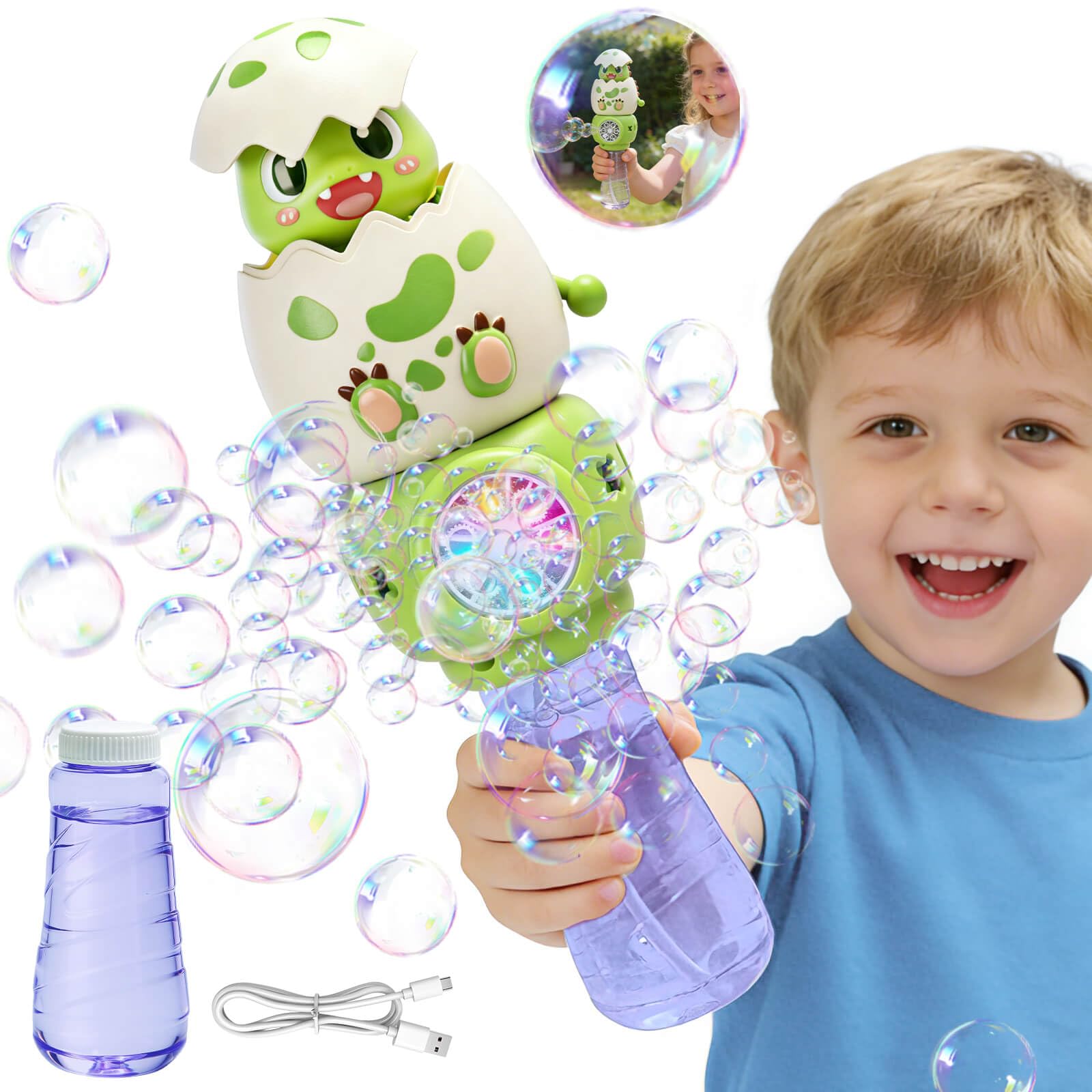 Beria Bubble Machine Toys for Kids 3-8 Year Old: Electric Bubble Wand Light Up Dinosaur Bubble Wands Gifts for Age 3 4 5 6 7 8 Year Old Boys Birthday Present Outdoor Garden Party Bubble Blower