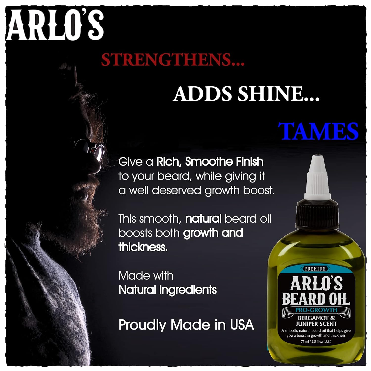 Arlo's Pro Growth Beard Oil - Bergamot Juniper 2.5 oz. - Promotes Beard Hair Growth