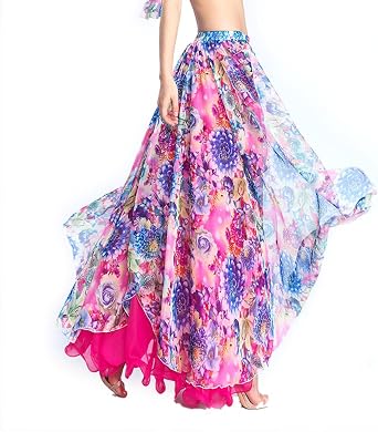 ROYAL SMEELA Belly Dance Costume for Women Chiffon Belly Dancing Skirt Bellydance Skirts Two Side Slit Belly Dancing Outfit