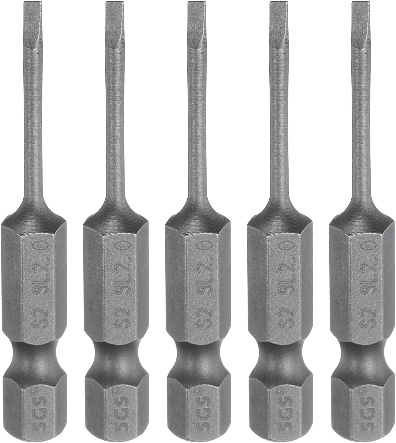 HARFINGTON 5pcs SL2 Magnetic SLotted Screwdriver Bits 2mm S2 Steel Flat Head Screwdriver Bit 1/4" Hex Shank Industrial Grade Screw Driver Drill Bits 50mm (2") Long for Screws