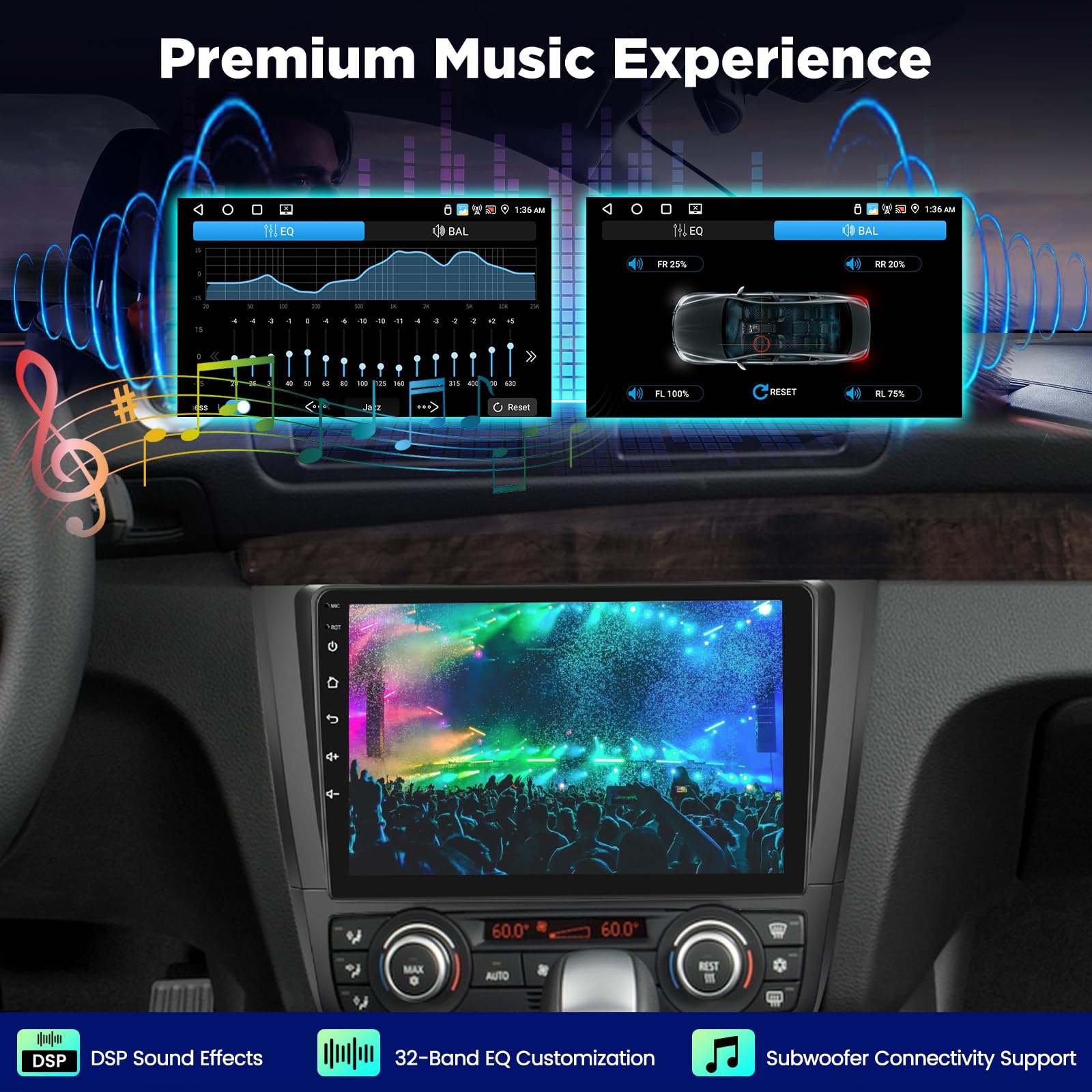 Radio de Coche Android 4+64G para BMW Serie 1 E81 E82 E87 E88 2004-2012, Pantalla táctil 9" 2.5D 1280×720 Autoradio, CarPlay y Android Auto inalámbricos, GPS WiFi Sonido DSP + Cámara Trasera AHD