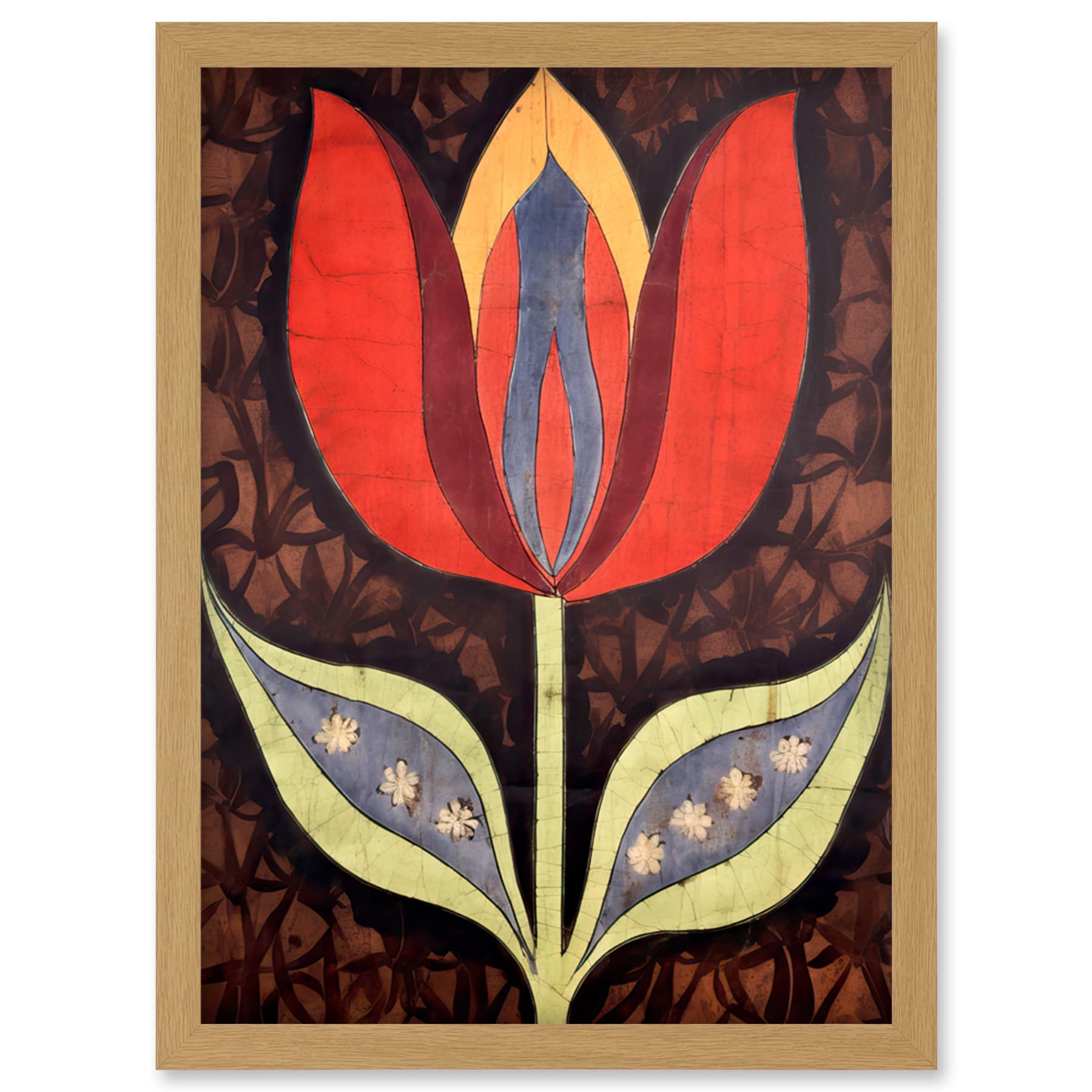 Artery8 A Single Tulip Flower Batik Style Pattern Folk Art Artwork Framed Wall Art Print A4