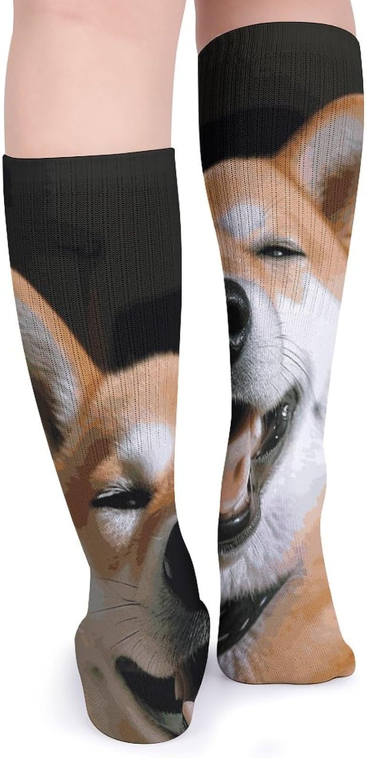 5-Pack Knee High Socks, 15.7 Inch Breathable Casual Socks Shiba Inu Smile Tongue Out Stockings for Men Women