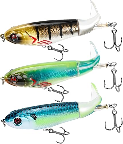 Miniatura 9 de TXRRURE Señuelos de pesca de agua superior, cebos de agua superior para señuelos de pesca de lubina, señuelos flotantes para lubina con cola