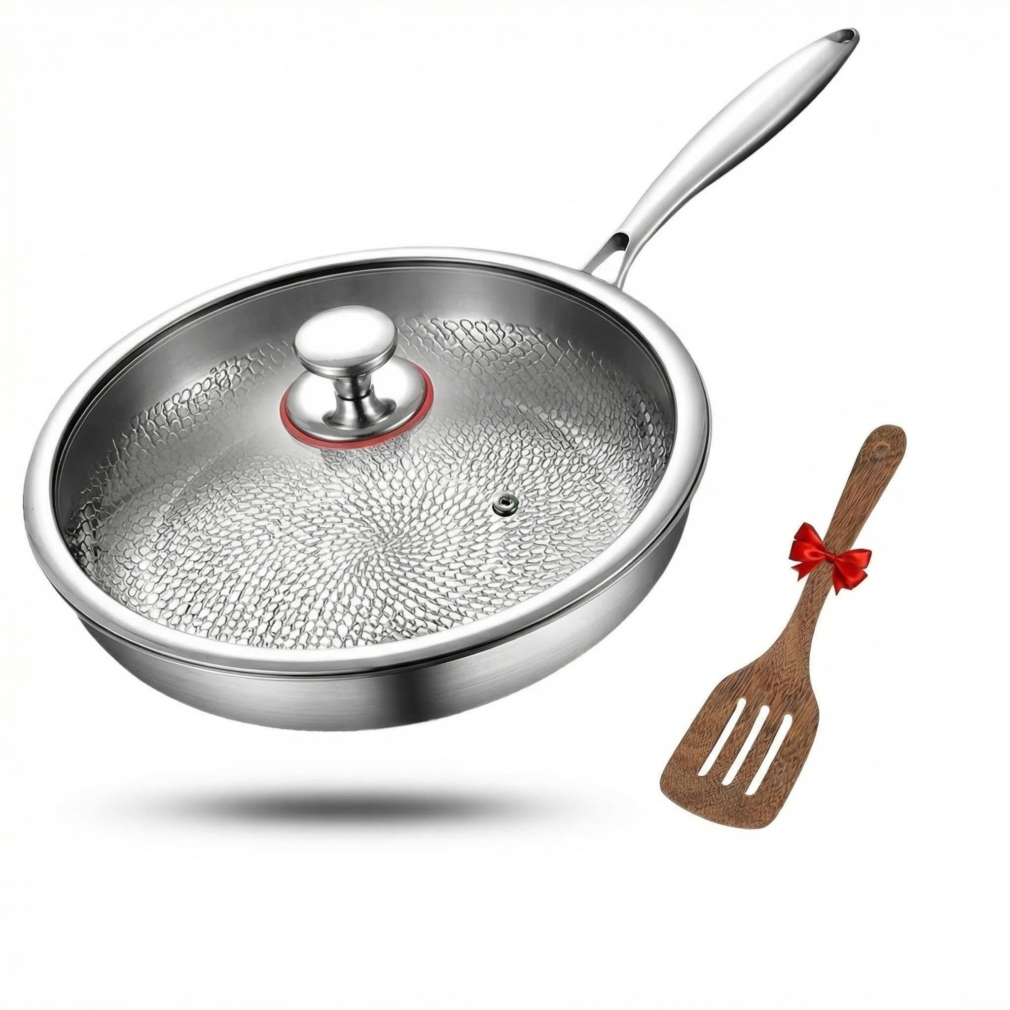 Titan, padella da 26 cm con coperchio, padella non rivestita in titanio puro al 99,7% e acciaio inossidabile 316L, senza PTFE/PFOA, utilizzabile in forno fino a 260 °C, per tutti i tipi di