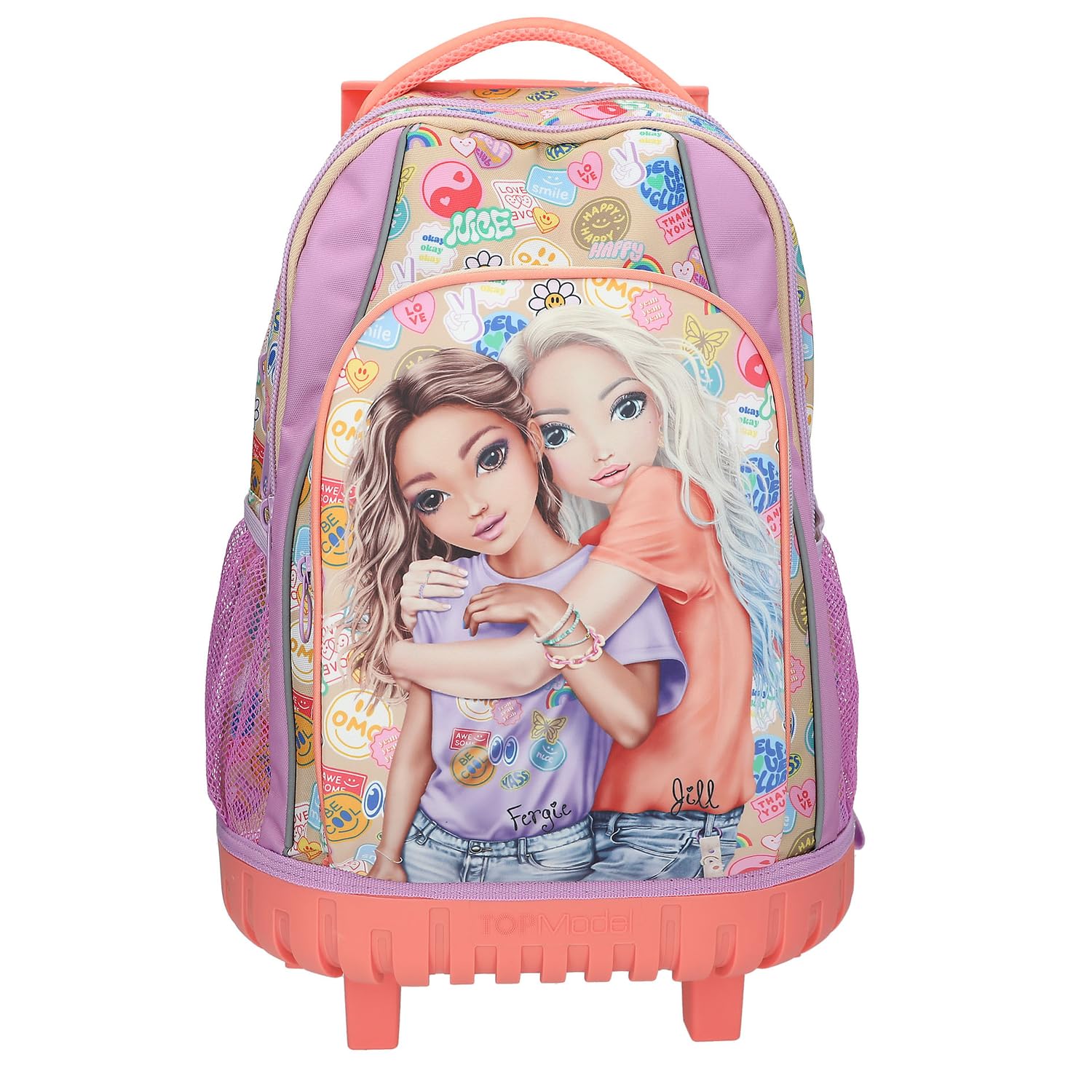Depesche 13286 TOPModel Girl Power - trolley mochila escolar en morado y beige, con motivo de modelo y lotes de colores, mochila escolar con asa telescópica y ruedas