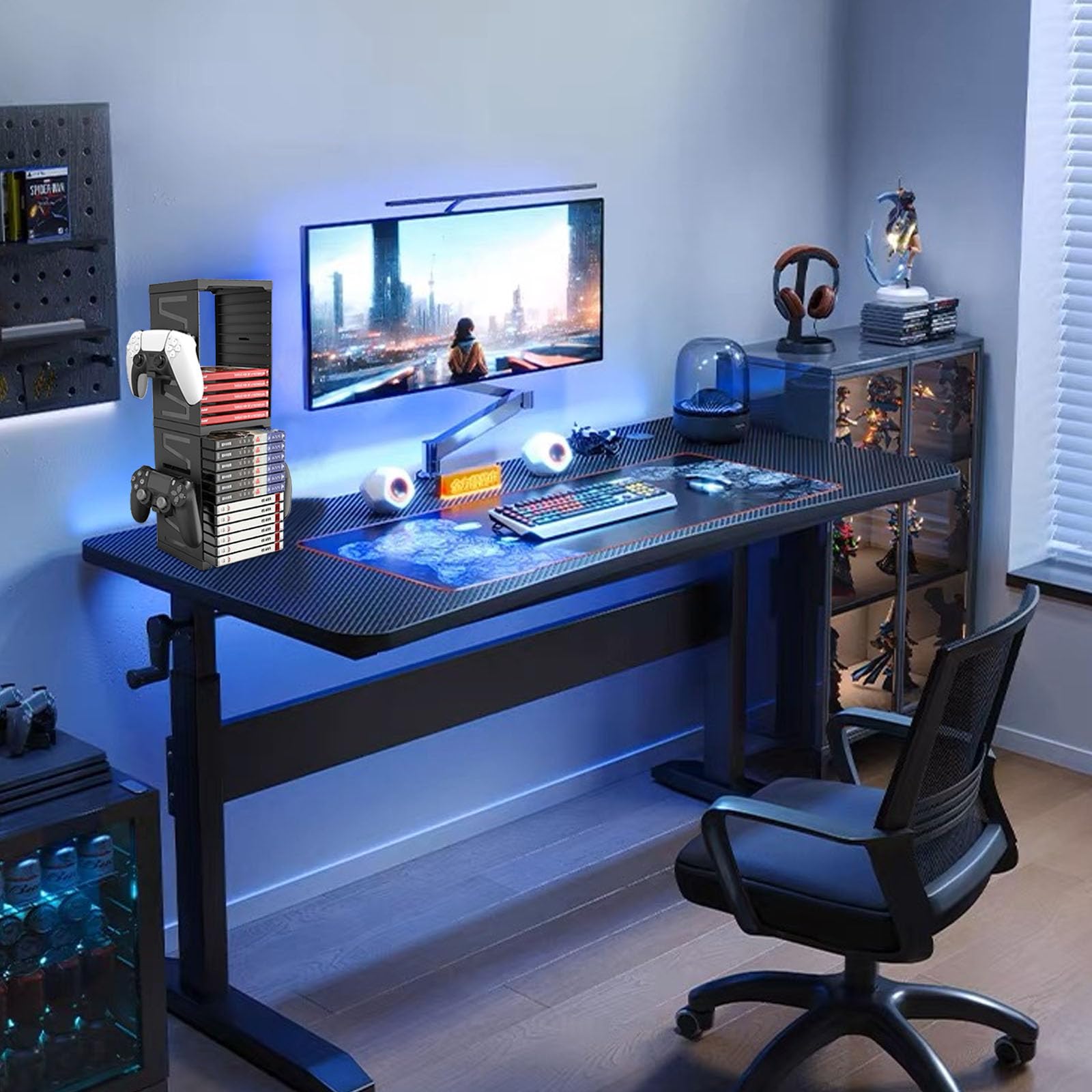 Torre di archiviazione universale per gioco e dischi Blu-Ray, scaffale per PS5/PS4/Xbox Series X/Xbox One/NS, con 24 gioco e 4 supporti per controller