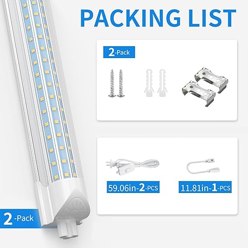Miniatura 8 de CNSUNWAY - Luz LED para tienda de 2 pies, 24 W, 3600 lúmenes, 6500 K, súper brillante, lámpara LED integrada T8, forma de D, alto rendimiento, luces