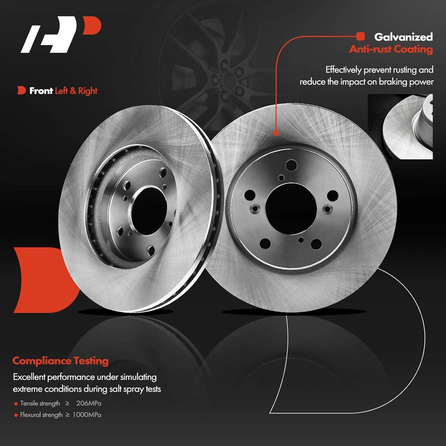 A-Premium Front Vented & Rear Solid Disc Brake Rotors + Ceramic Pads Kit Compatible with Select Honda Models - Odyssey 2005 2006 2007 2008 2009 2010, 12-PC Set