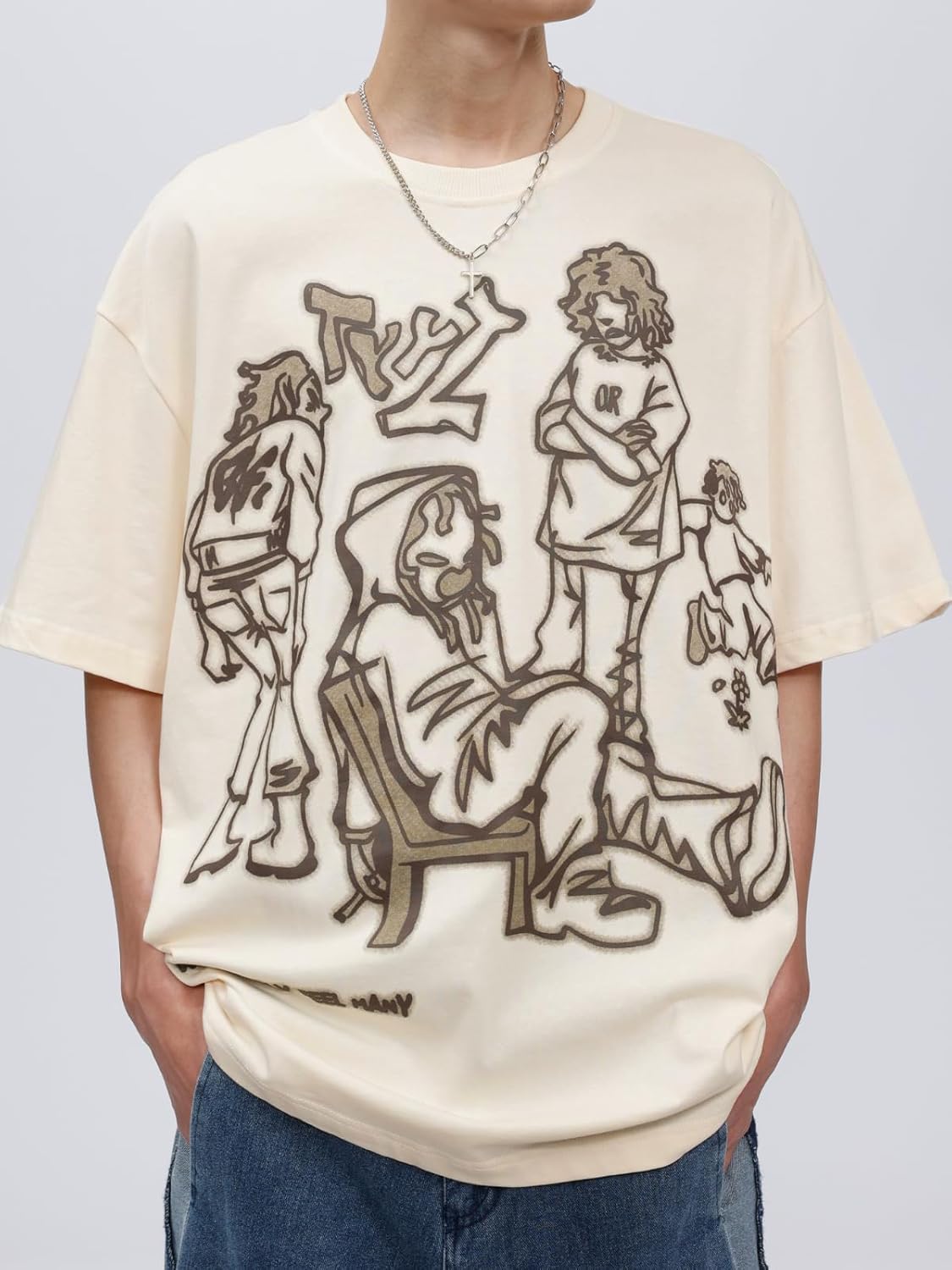 Aelfric Eden Mens Oversized T Shirts Tees Butterfly Print Crew Neck Cotton Tops Streetwear Casual Shirt - Image 2