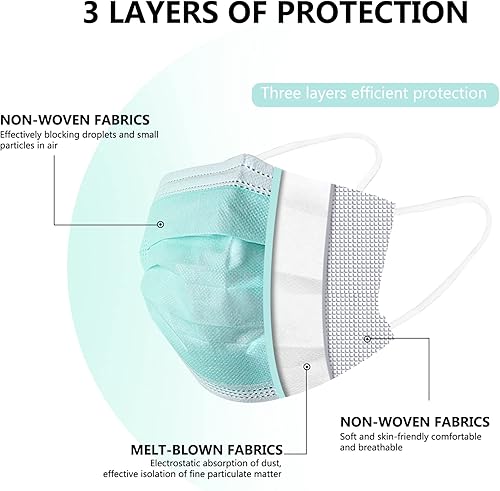 Miniatura 4 de akgk Mascarillas desechables 100 unidades, máscara facial protectora de 3 capas, máscaras faciales verdes Verde1