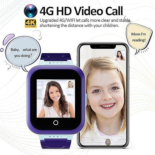 Miniatura 5 de Reloj inteligente para niños, 4G, con rastreador GPS, cámara de llamadas, alarma SOS, pantalla táctil, video, chat, IP67, impermeable, para niños de