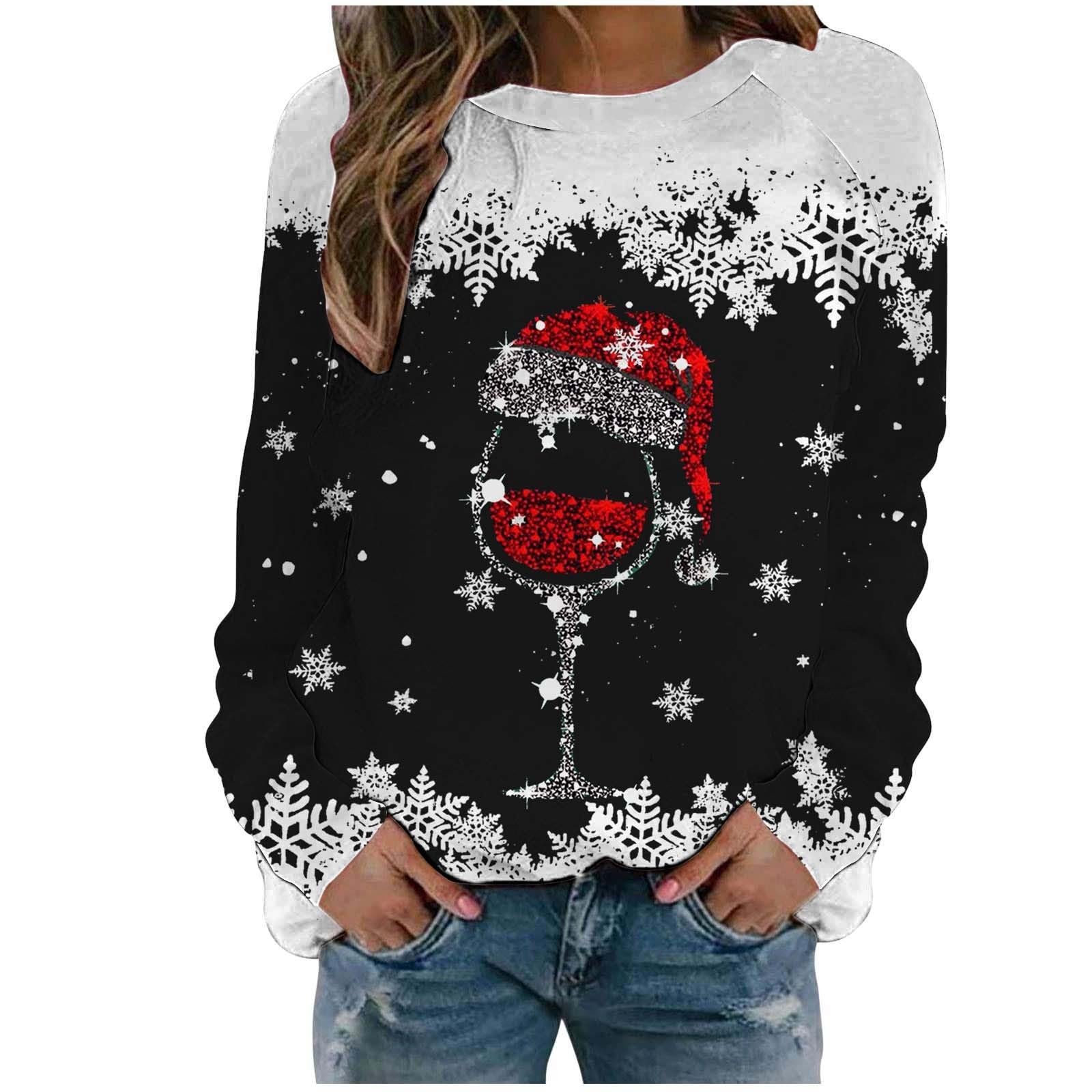 Women's Christmas Tops Sweatshirts Reindeer Santa T Shirts Casual Long  Sleeve Pullover Tops Christmas Tree Print Sweatshirt Tunics Xmas Tops Ladies